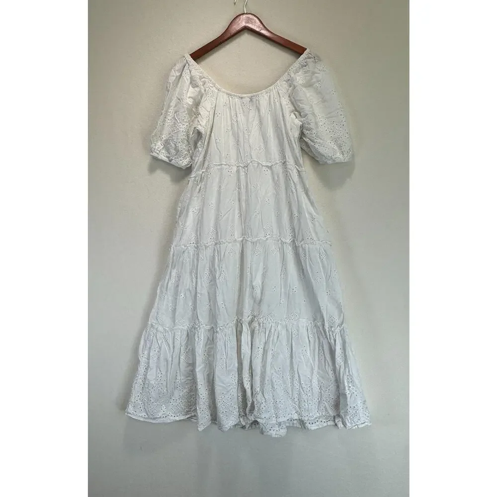 Fifteen Twenty Tiered Puff Sleeve Eyelet Dress Cotton White, Size S, Rt. $308 - Picture 11 of 12